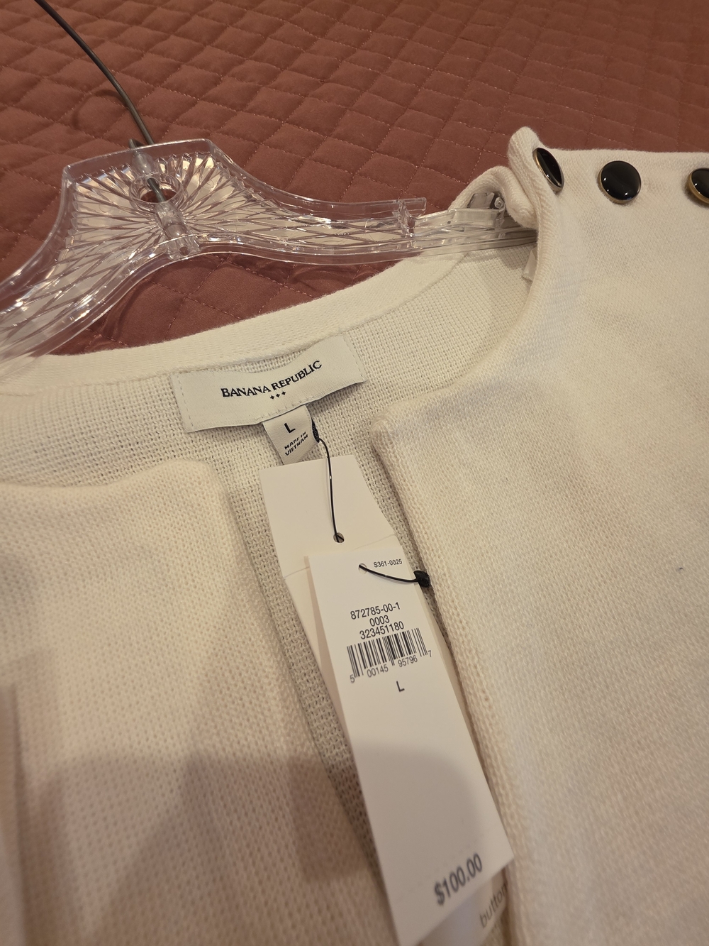 Banana Republic Cream Knit Top with Black Shoulder Buttons - Picture 2 of 2